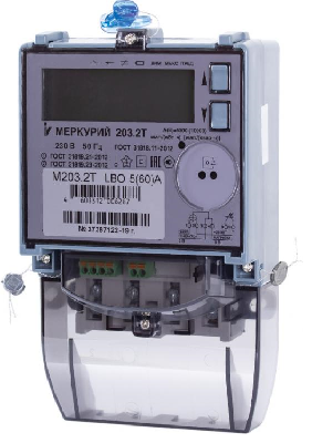 Меркурий 203.2Т LBO  однофазный, многотарифный, 230 В, 5 (60) А, класс точности 1/2, активная / реактивная, ЖКИ, интерфейсы: оптопорт, PLС-II, реле