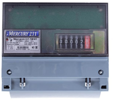 Меркурий 231 AM-01 трёхфазный, однотарифный, 3x230/400 В, 5 (60) А, DIN, класс точности 1, активная, механическое.
