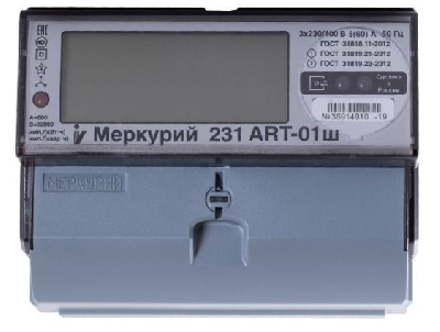 Меркурий 231 ART-01ш трехфазный, многотарифный, 3*230/400 В, 5(60) А, DIN, класс точности 1/2, активная / реактивная,  ЖКИ, интерфейсы: Оптопорт,